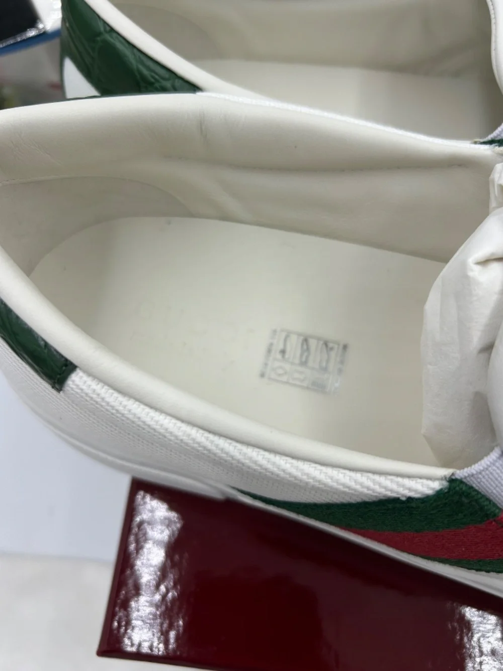 Men’s Gucci Ace White Slip-On Sneakers.  11.5/fits 12.5 US. Made in Italy.